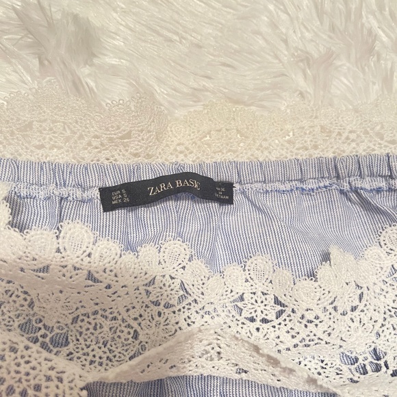 Zara Basics blue off shoulder lace blouse - Picture 2 of 8